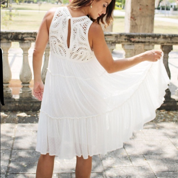 Zara Dotted Mesh Dress With Crochet Bib Fringe - Picture 2 of 6